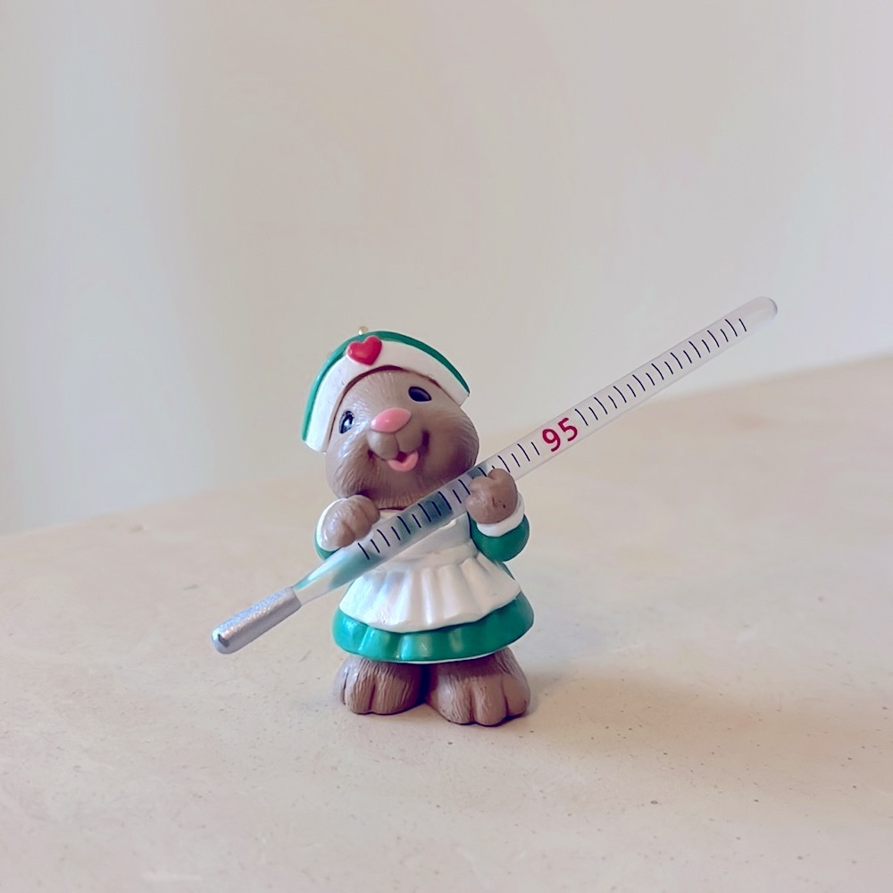Hallmark Keepsake 1995 Christmas Fever Nurse Bunny Ornament